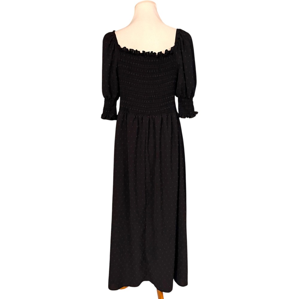 Shein Curve Maxi Dress 2XL Black Swiss Dot Smocked Square Neck Puff Sleeve - Picture 4 of 9